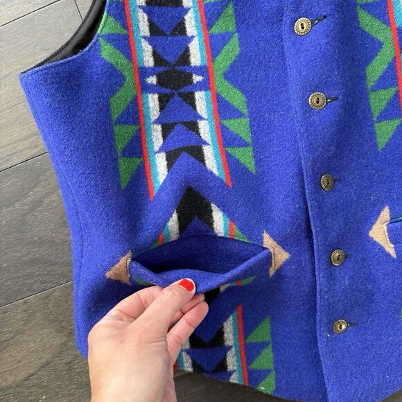 Vtg Pendleton High Grade Western Wear Wool Vest 42 Cobalt Blue Southwest Aztec - Picture 3 of 12